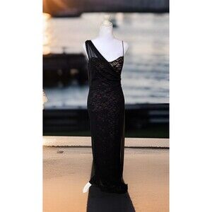 Vtg 90s Jump Apparel Black Sequin Mesh Spaghetti Strap Formal Dress Sz 7/8